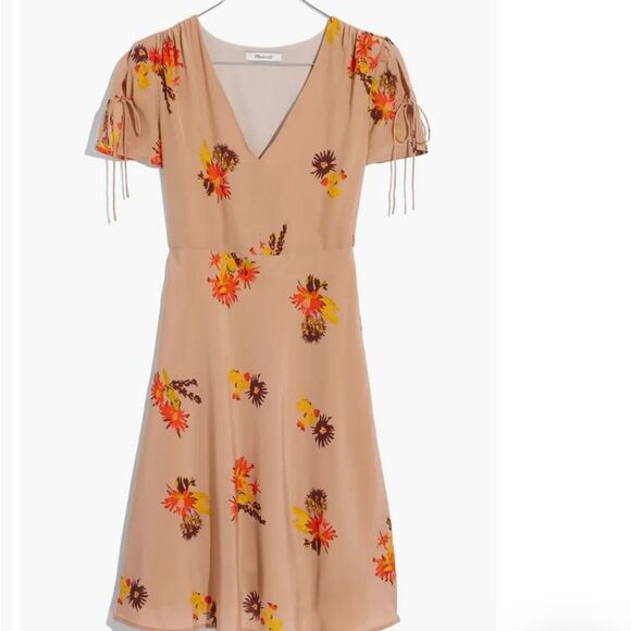 NWT Y2K Style Shabby Chic MADEWELL Sz 8 SILK NUDE POPPY DRESS  $158 Officecore - Picture 2 of 4